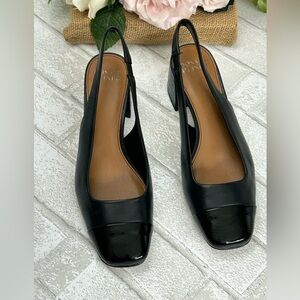 Donna Karan Black Patent Slingback Heels